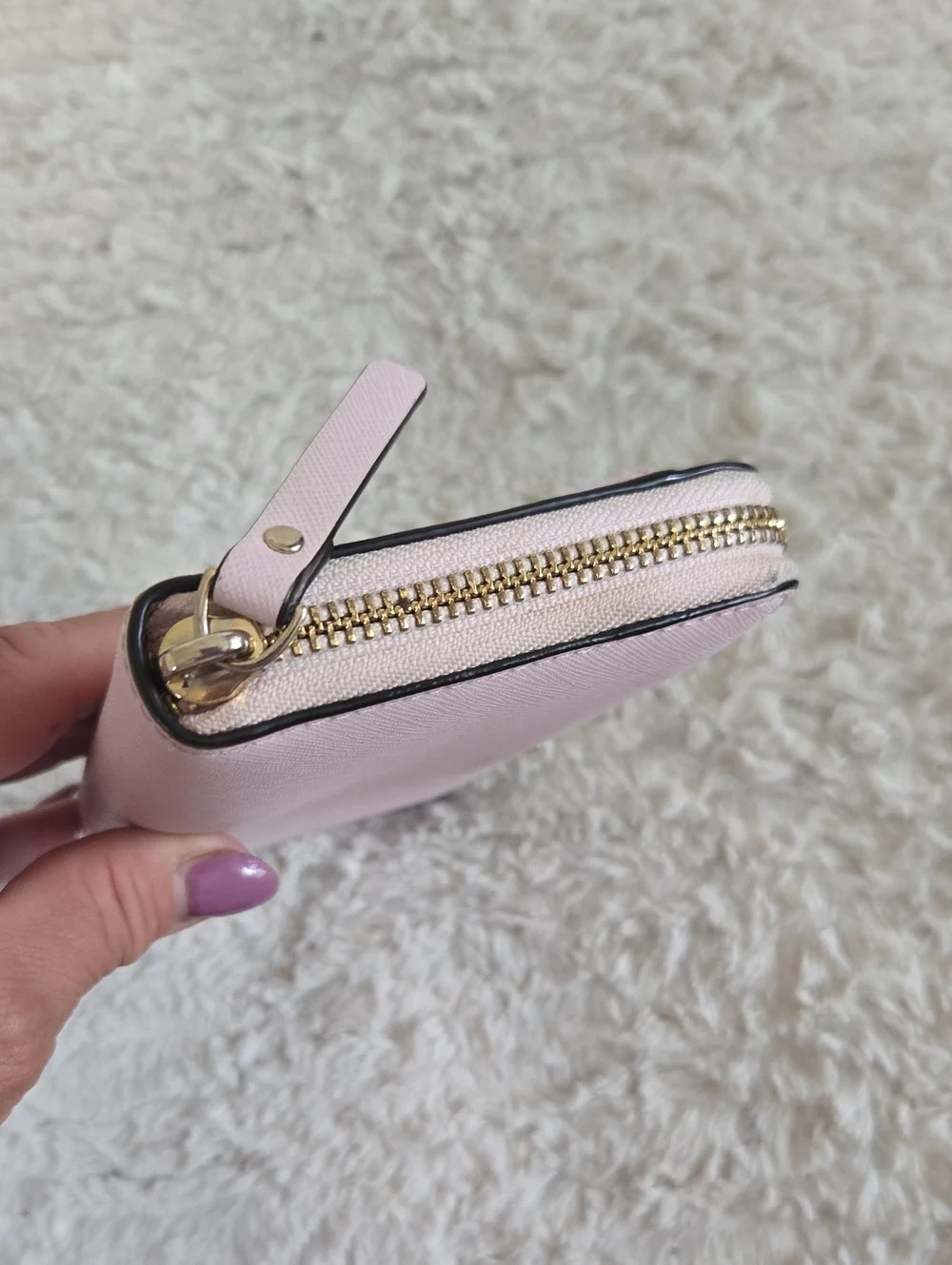 kate spade pale pink zip-around wallet with gold logo EUC